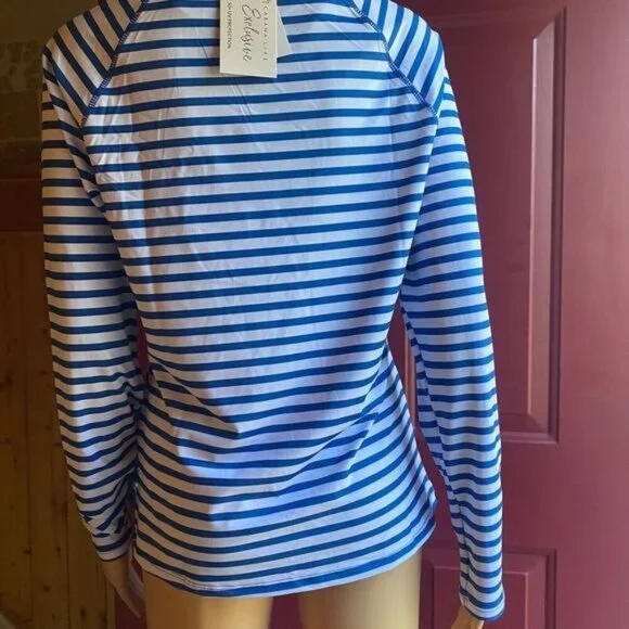 Cabana Life Women’s Striped  UPF 50+ Long Sleeve Shirt swim pool sports Sz M New - Picture 13 of 13